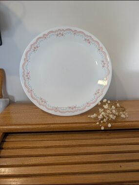 Corelle White Dinner Plate with Pink and Light Blue Floral Border